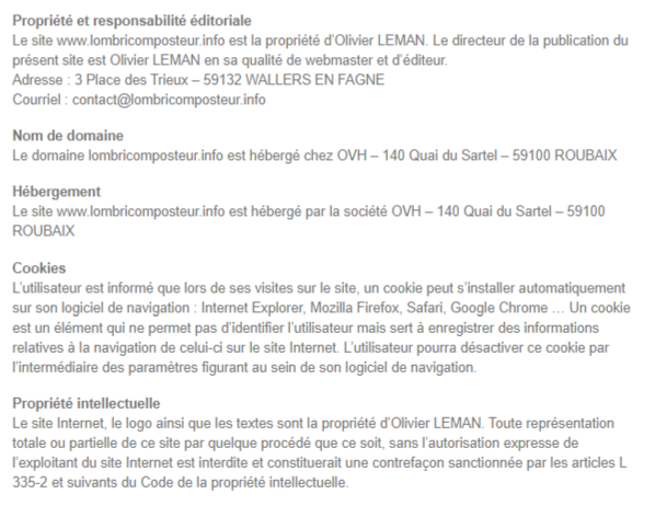 Mentions Légales Lombricomposteur.Info